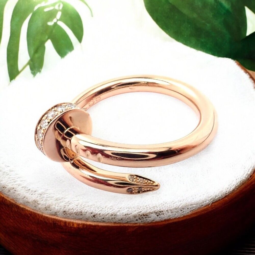Authentic! Cartier Juste Un Clou 18k Rose Gold Diamond Nail Band Ring Size 53 - Picture 2 of 8